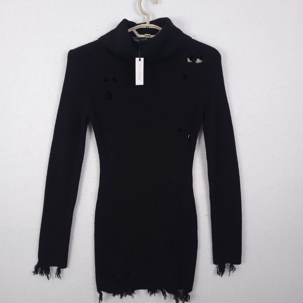 Lovers and Friends Keeney Dress Wool Blend Small Black Distressed Whimsygoth